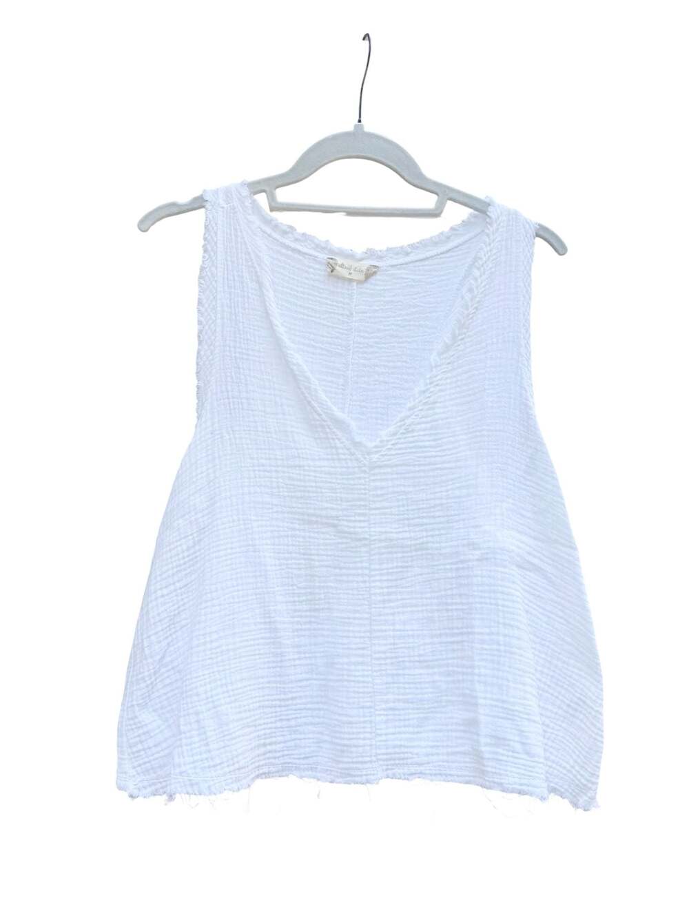 Altar'd State White Gauze Raw Edge V-Neck Tank Top